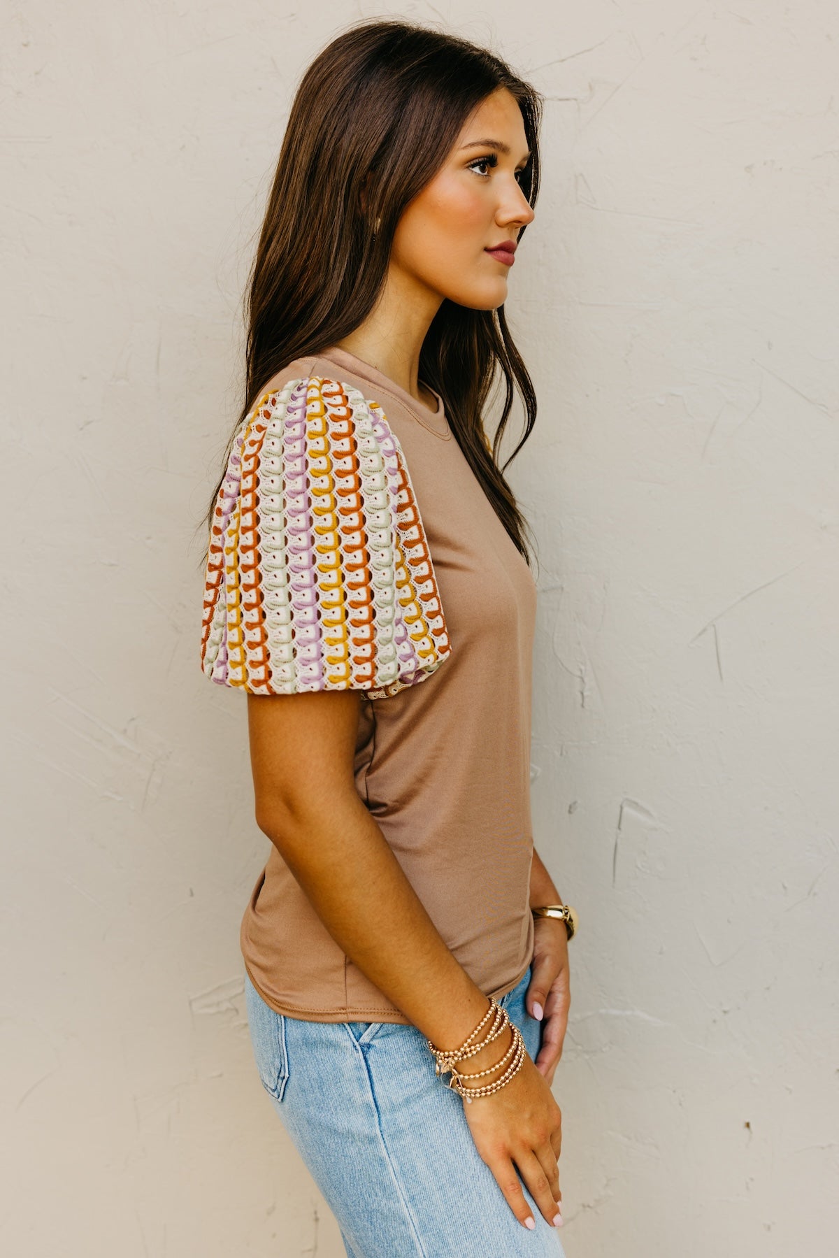 The Kyrie Open Knit Puff Sleeve Top
