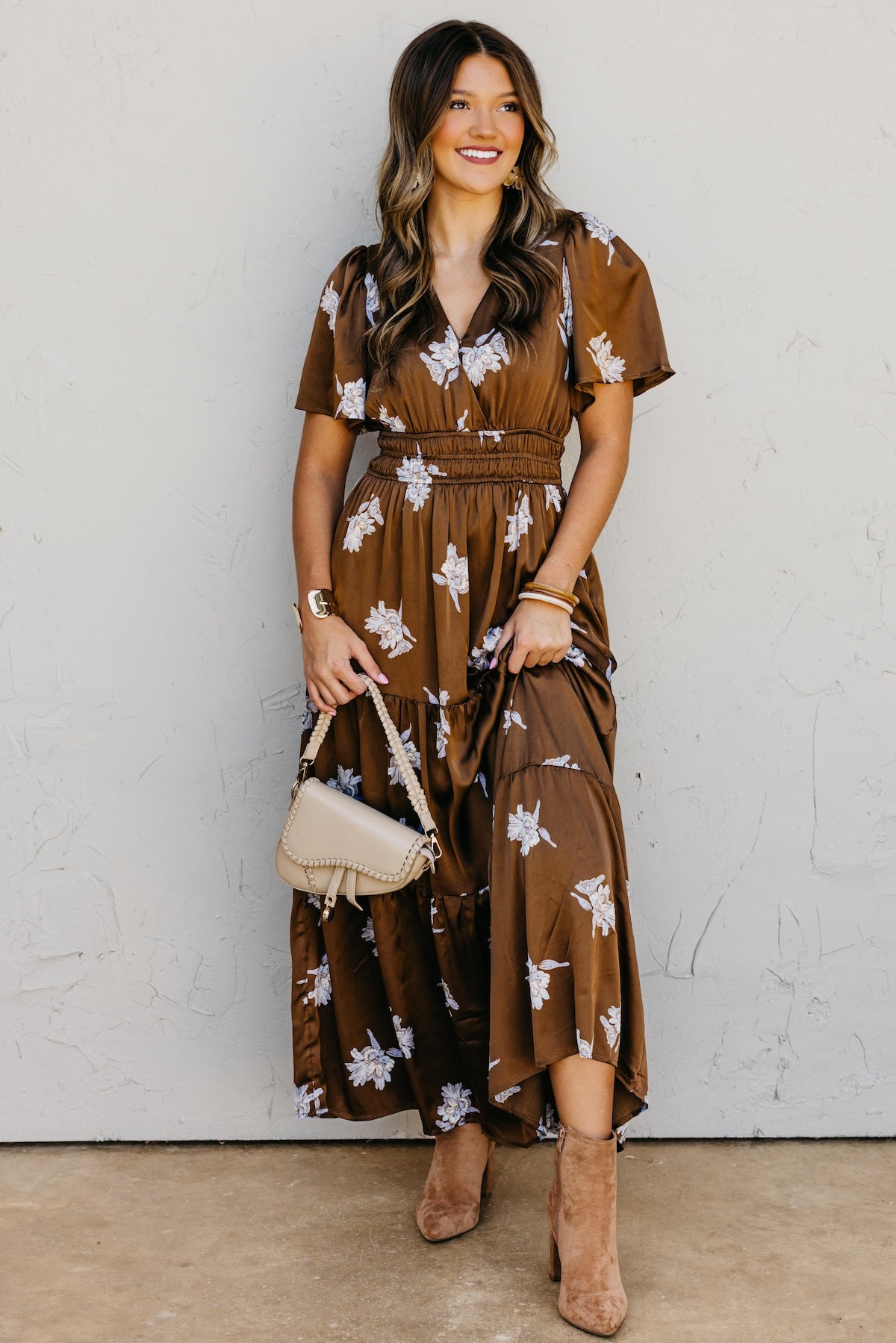 The Clementine Surplice Floral Maxi Dress