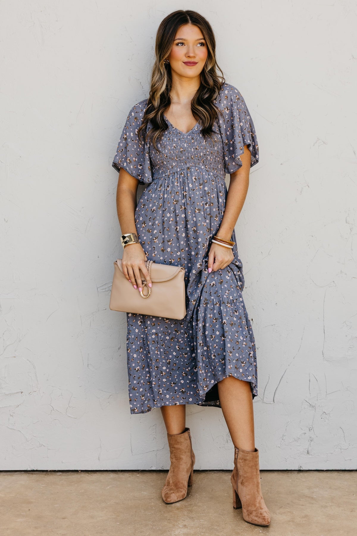 The Dahlia Smocked Floral Midi Dress