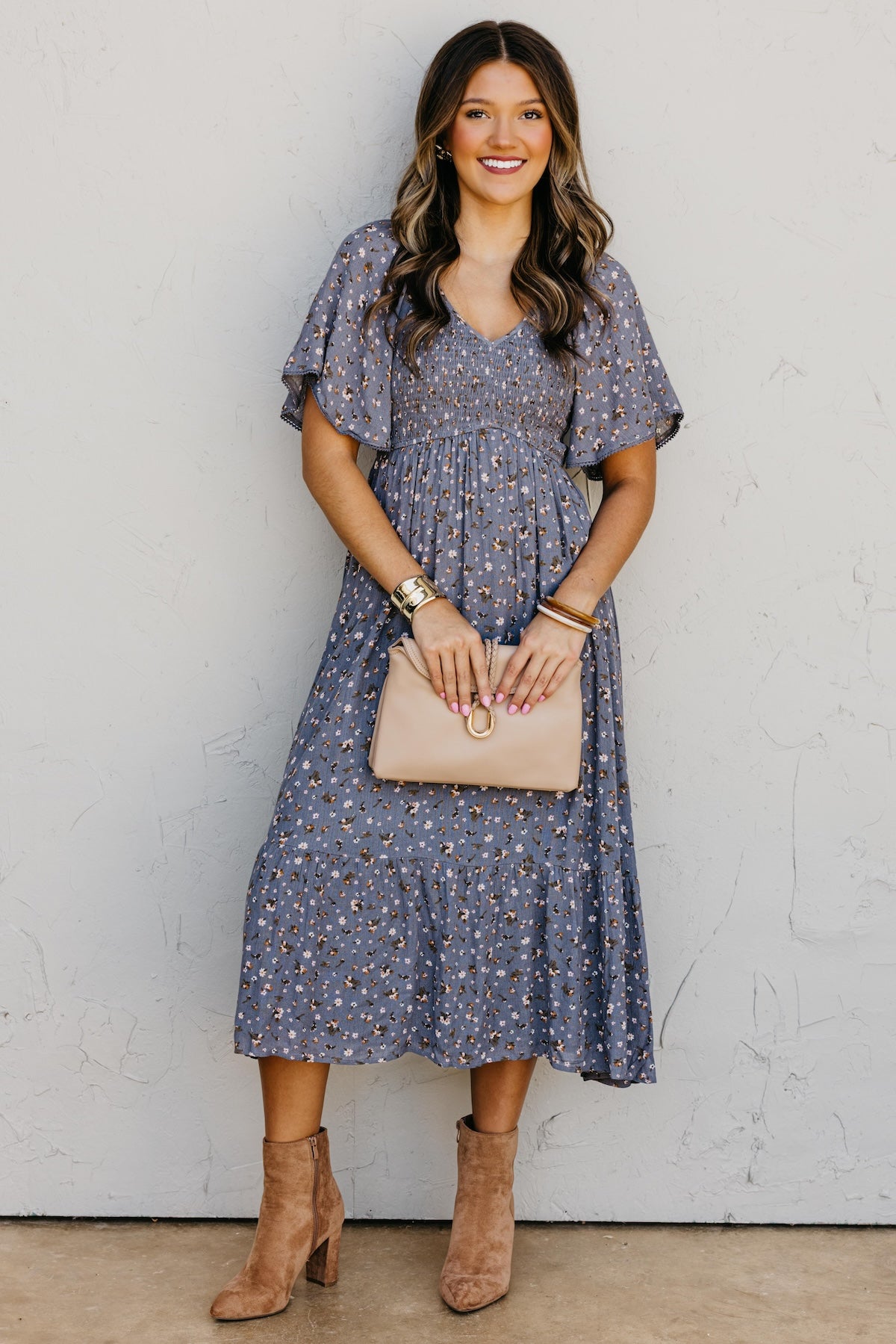 The Dahlia Smocked Floral Midi Dress