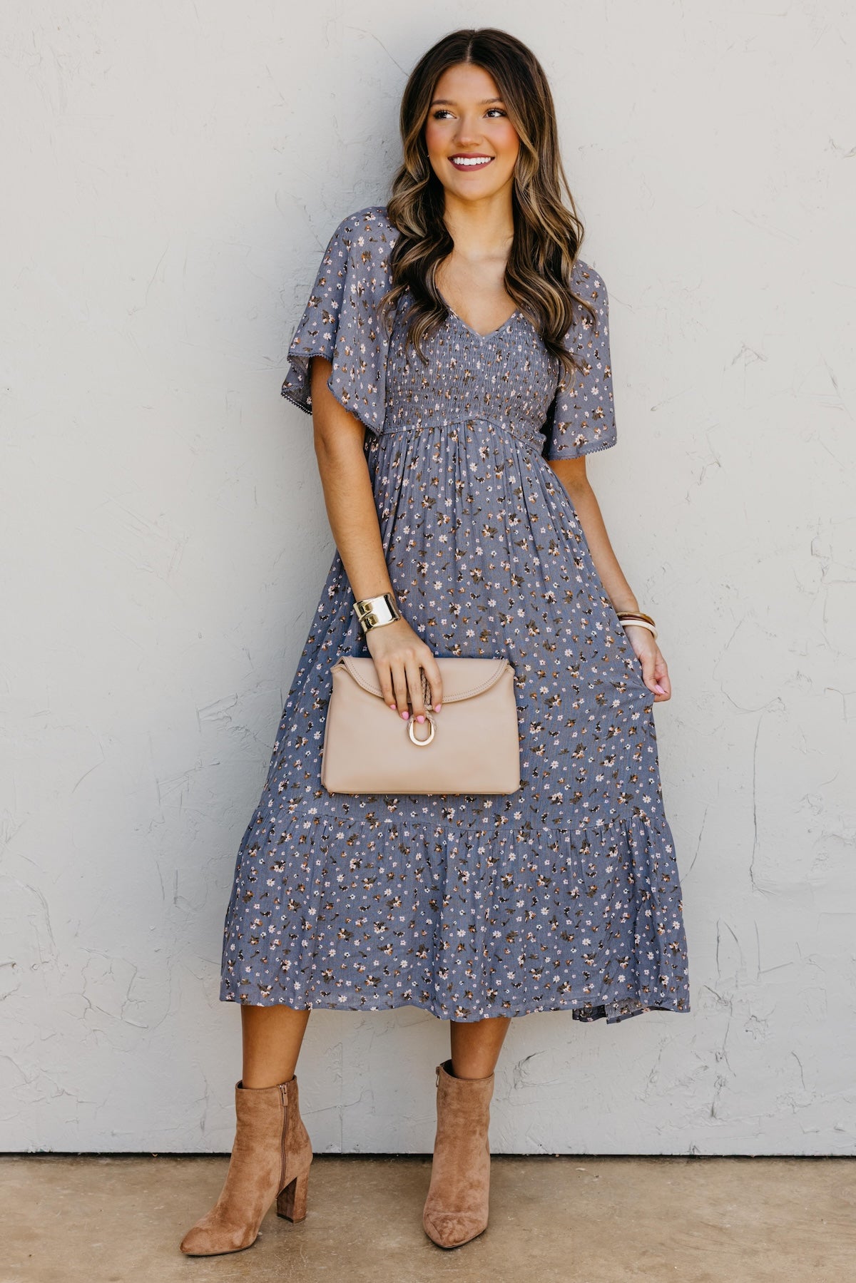 The Dahlia Smocked Floral Midi Dress