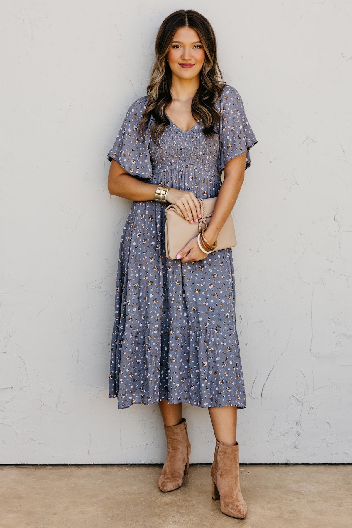 The Dahlia Smocked Floral Midi Dress
