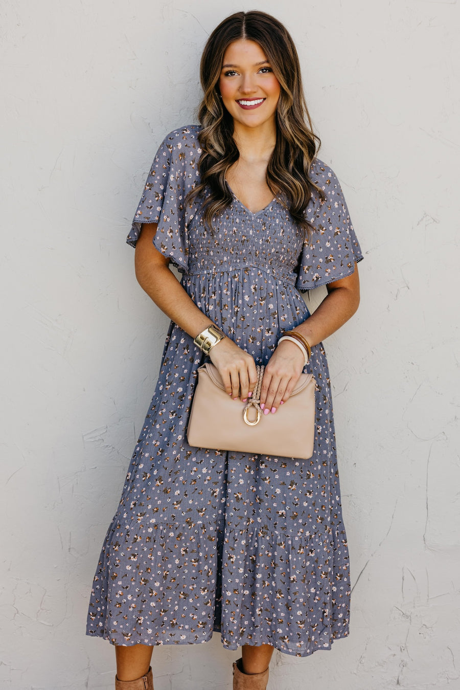 The Dahlia Smocked Floral Midi Dress