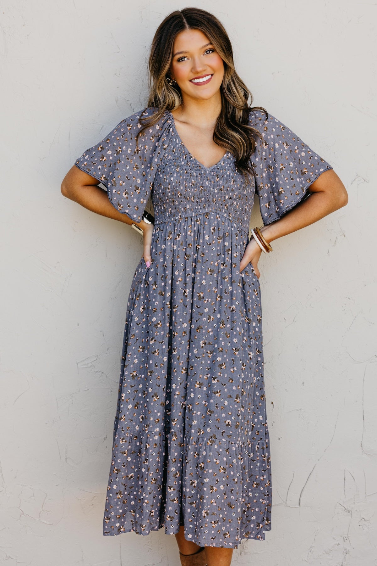 The Dahlia Smocked Floral Midi Dress