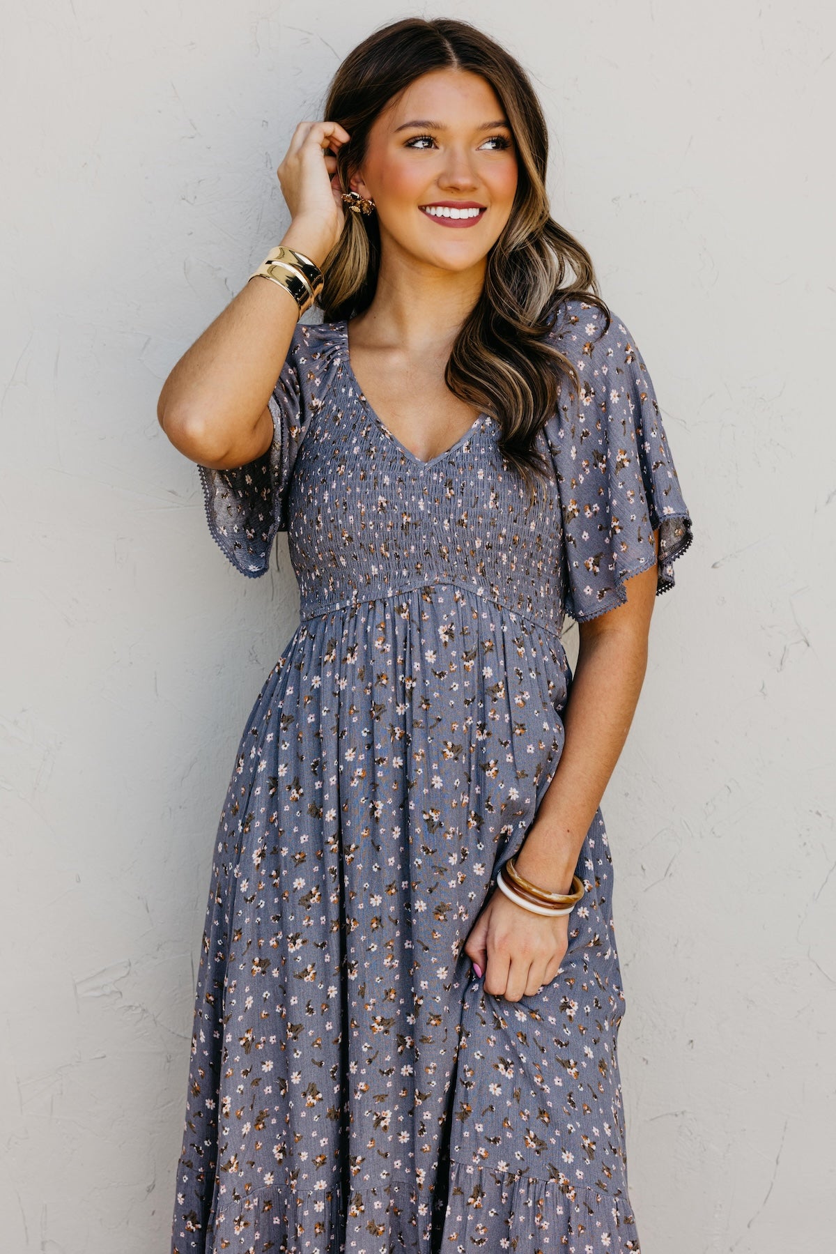 The Dahlia Smocked Floral Midi Dress