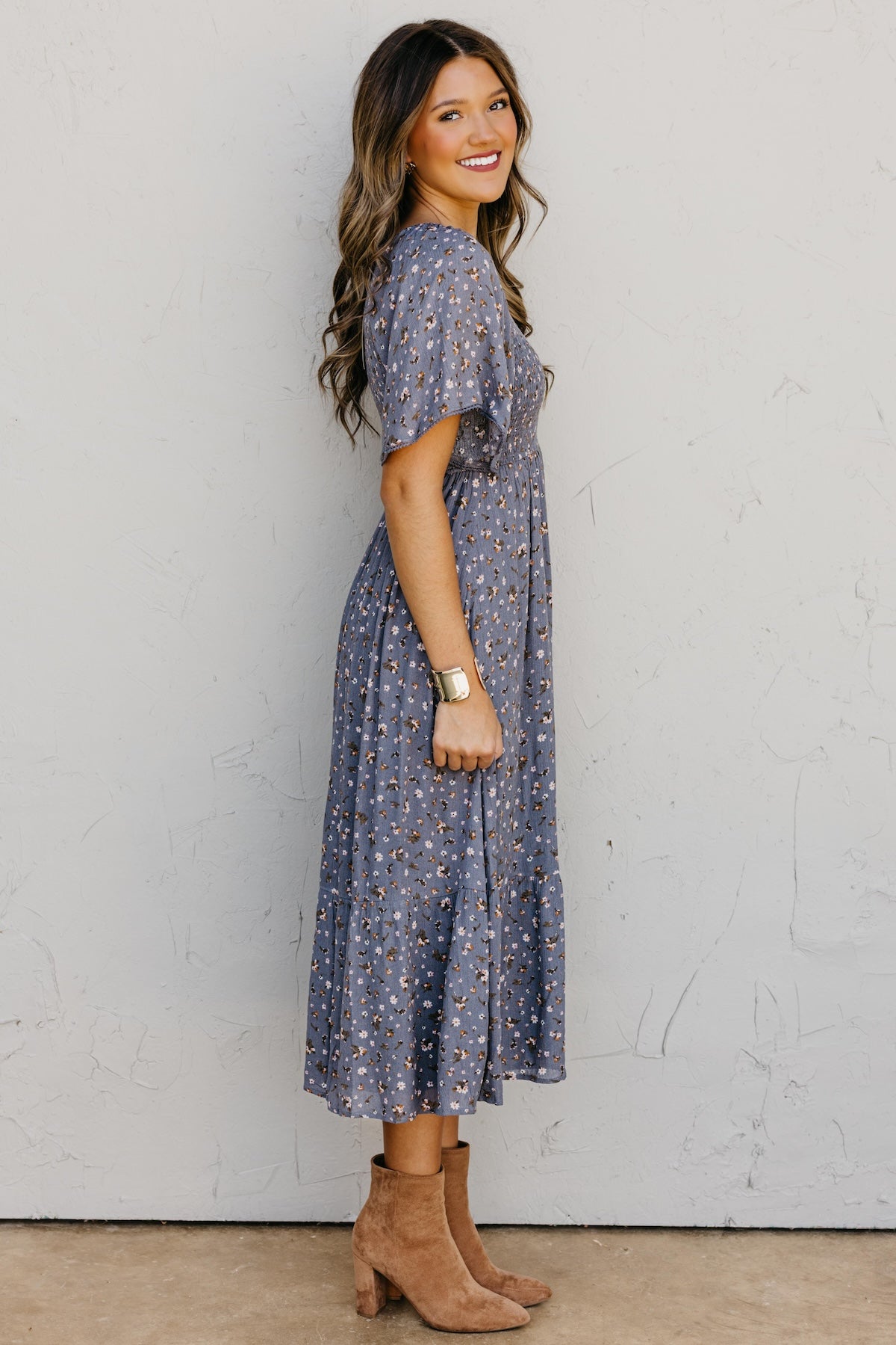 The Dahlia Smocked Floral Midi Dress