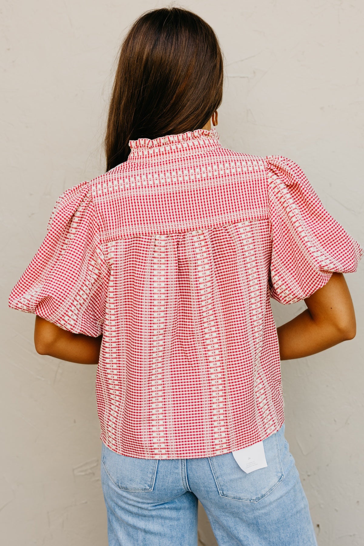 The Lewis Puff Sleeve Embroidered Gingham Top
