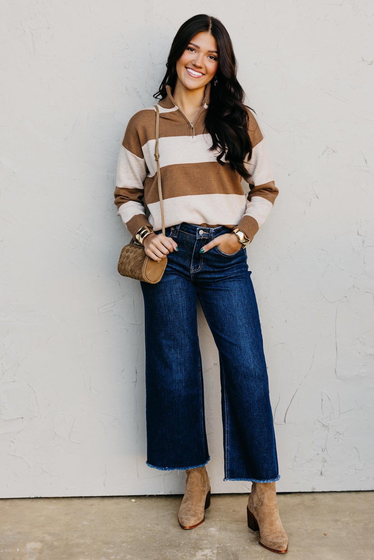 The Layla Quarter Zip Striped Sweater