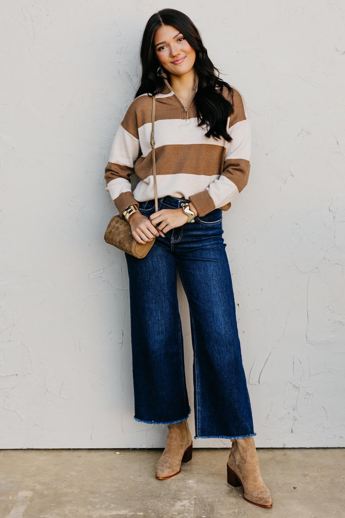The Layla Quarter Zip Striped Sweater