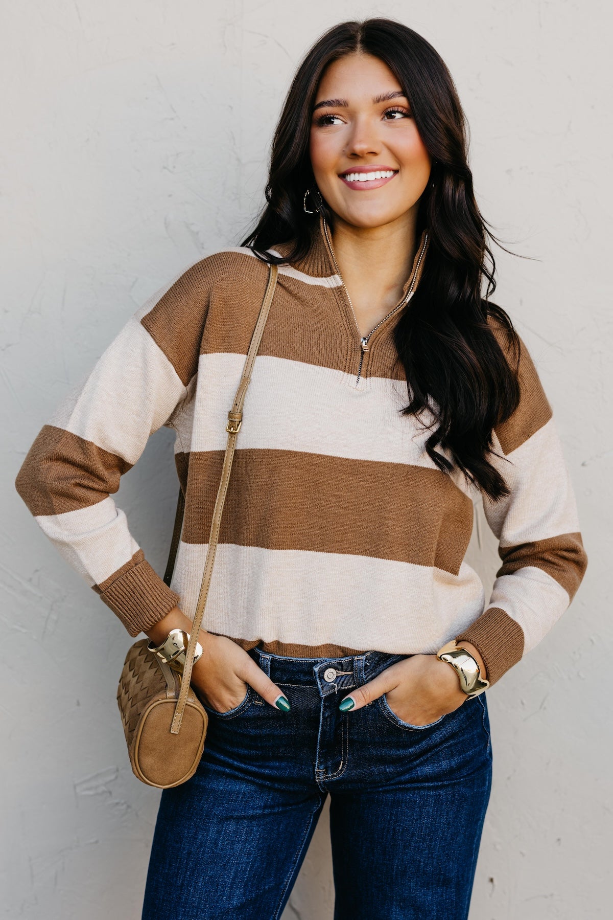 The Layla Quarter Zip Striped Sweater