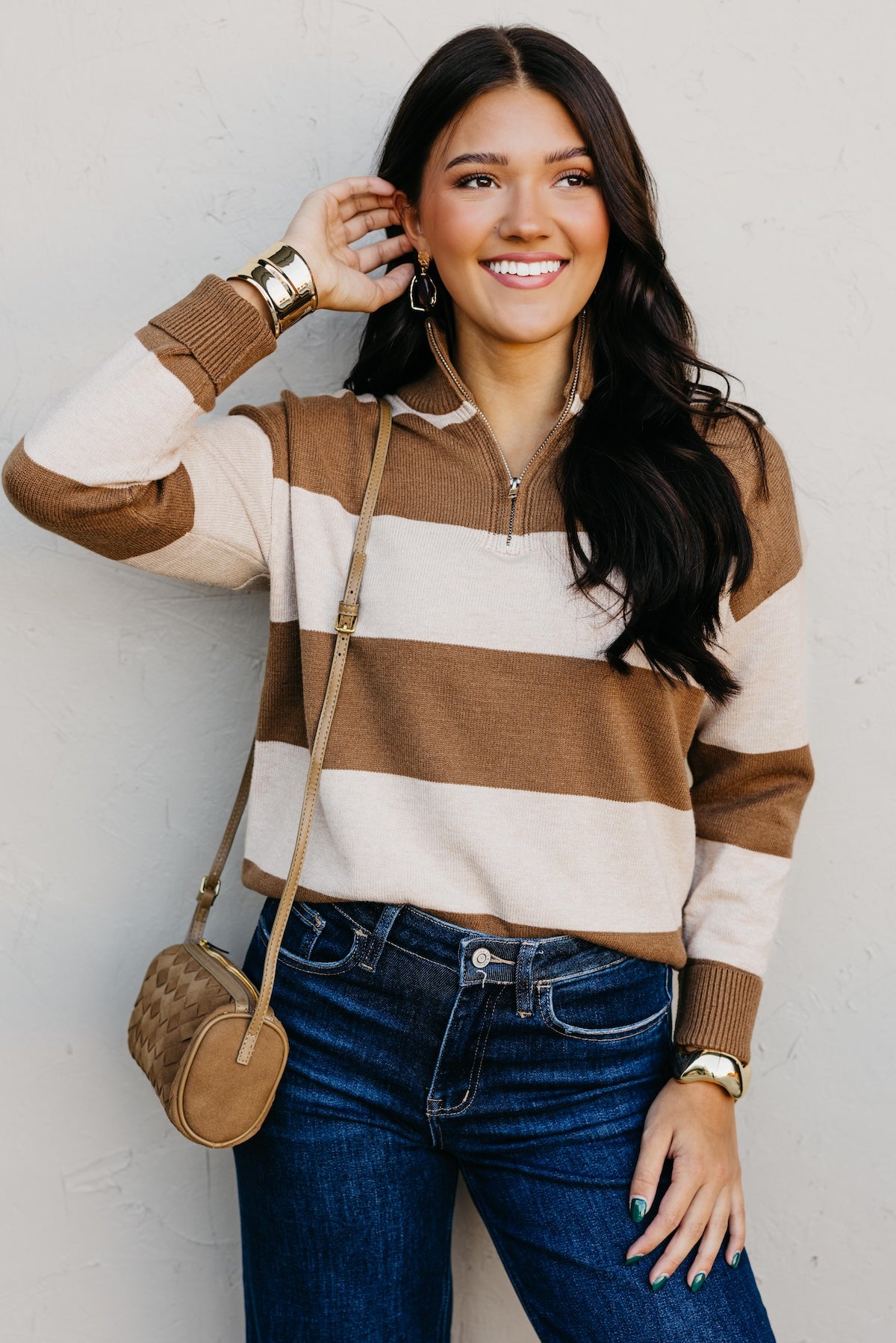 The Layla Quarter Zip Striped Sweater