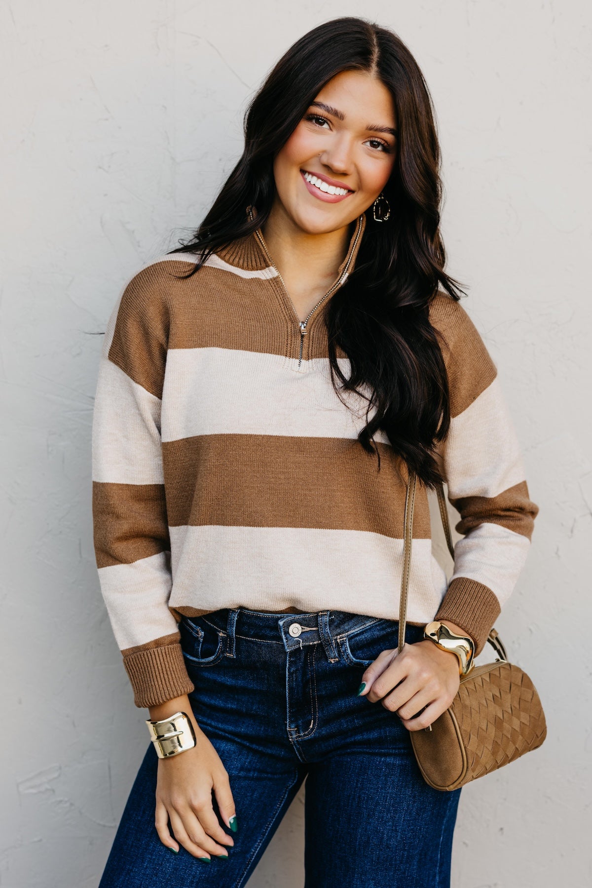 The Layla Quarter Zip Striped Sweater