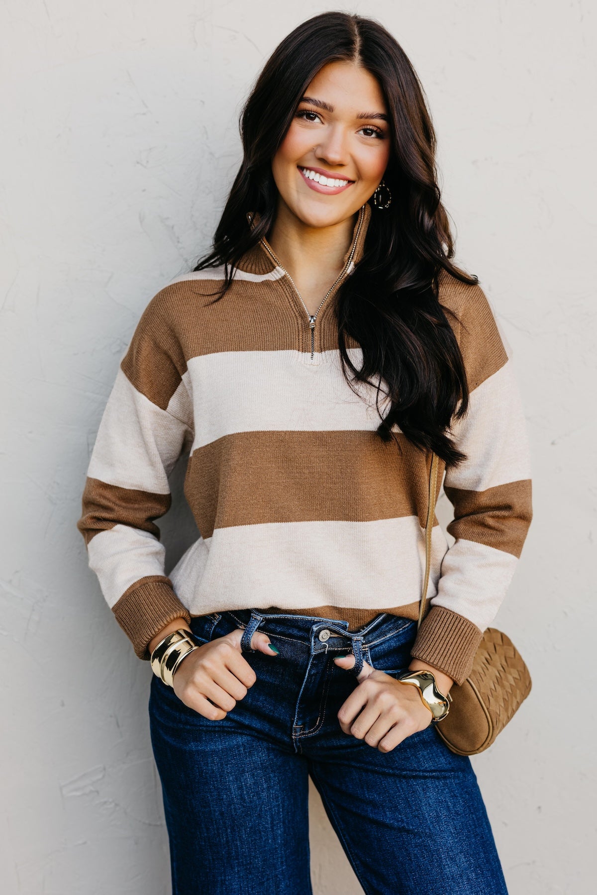 The Layla Quarter Zip Striped Sweater