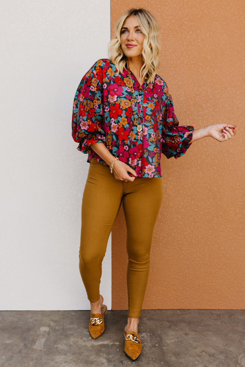 The Kaylani Floral Bubble Sleeve Blouse