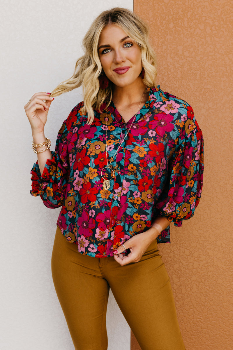 The Kaylani Floral Bubble Sleeve Blouse