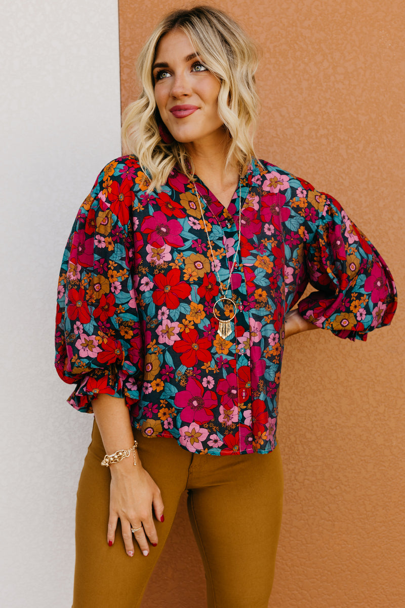 The Kaylani Floral Bubble Sleeve Blouse