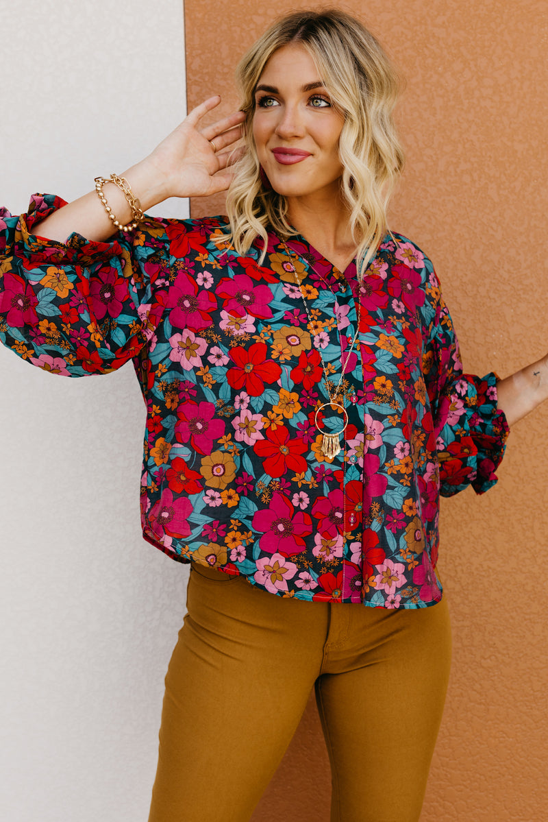 The Kaylani Floral Bubble Sleeve Blouse