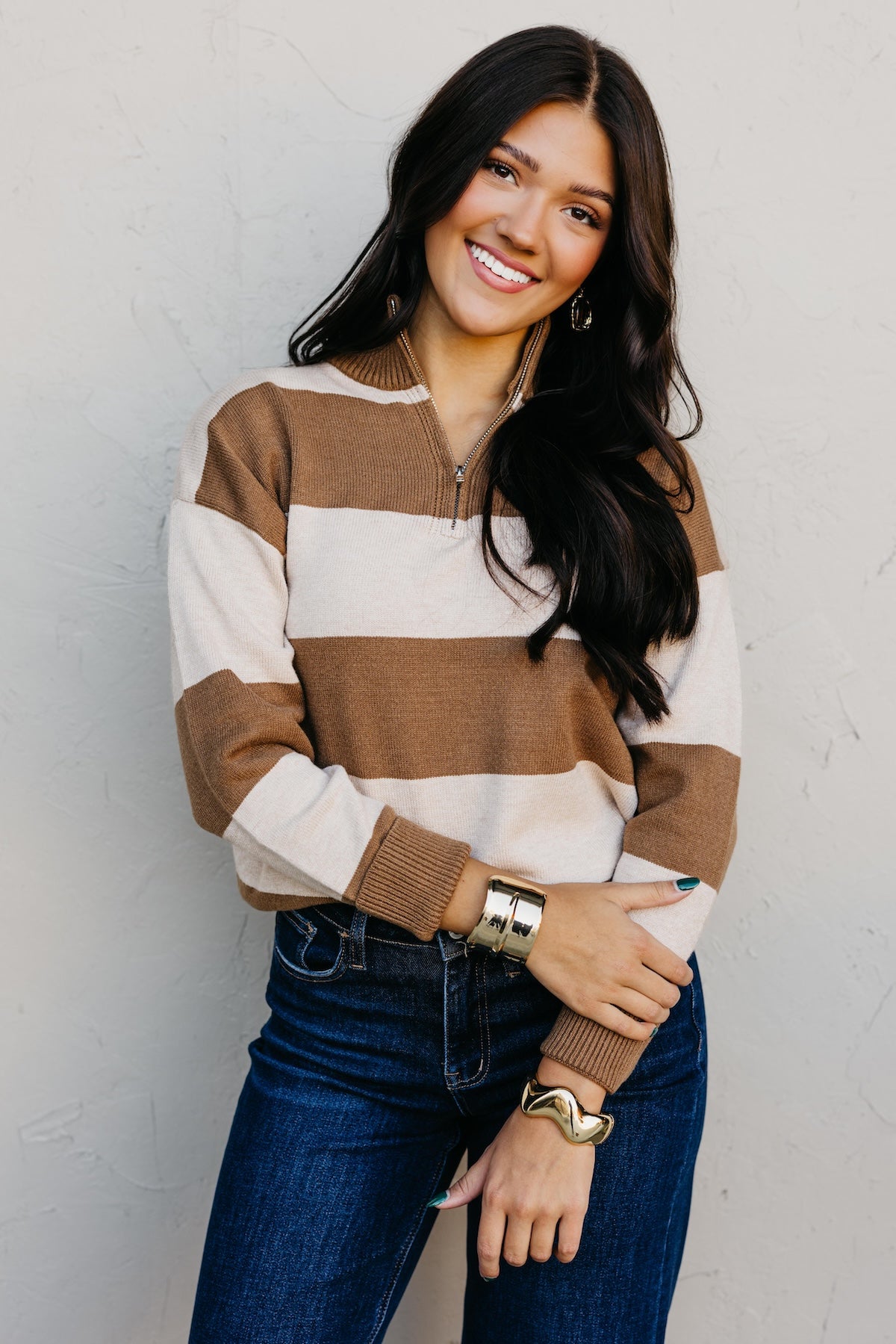The Layla Quarter Zip Striped Sweater