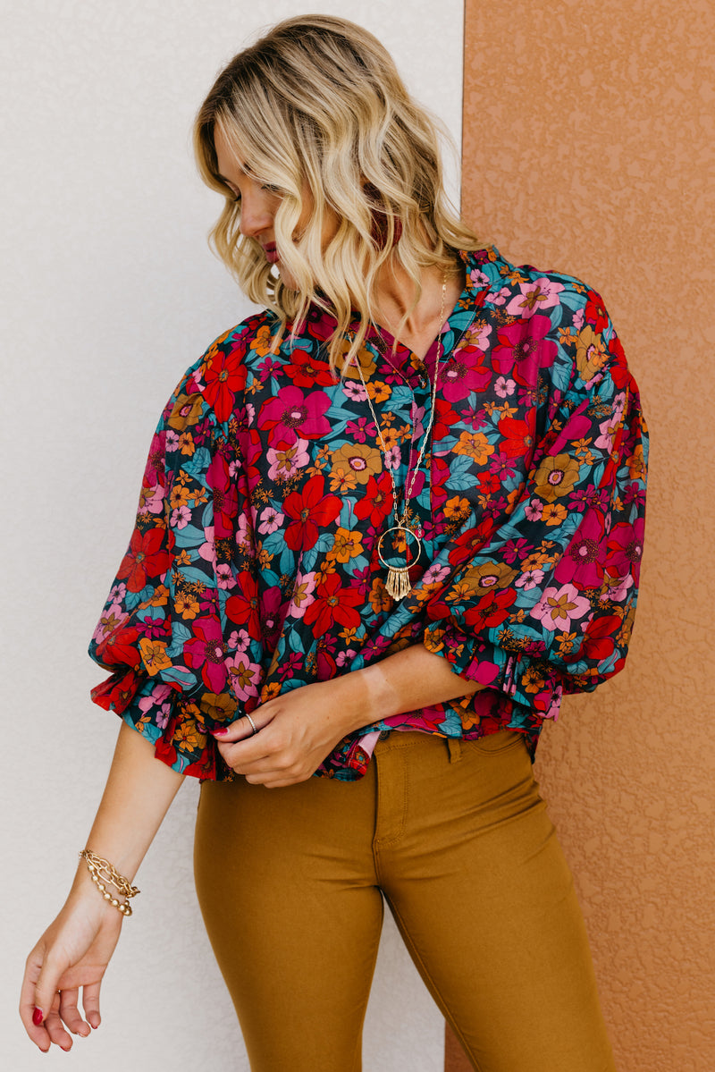 The Kaylani Floral Bubble Sleeve Blouse