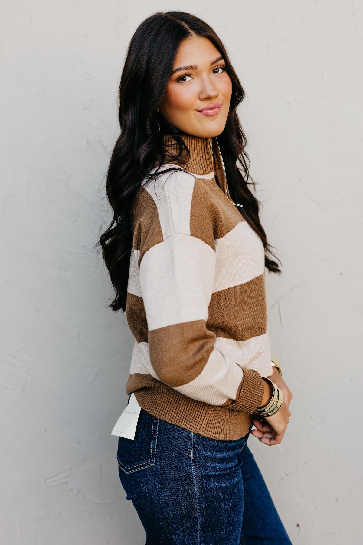 The Layla Quarter Zip Striped Sweater