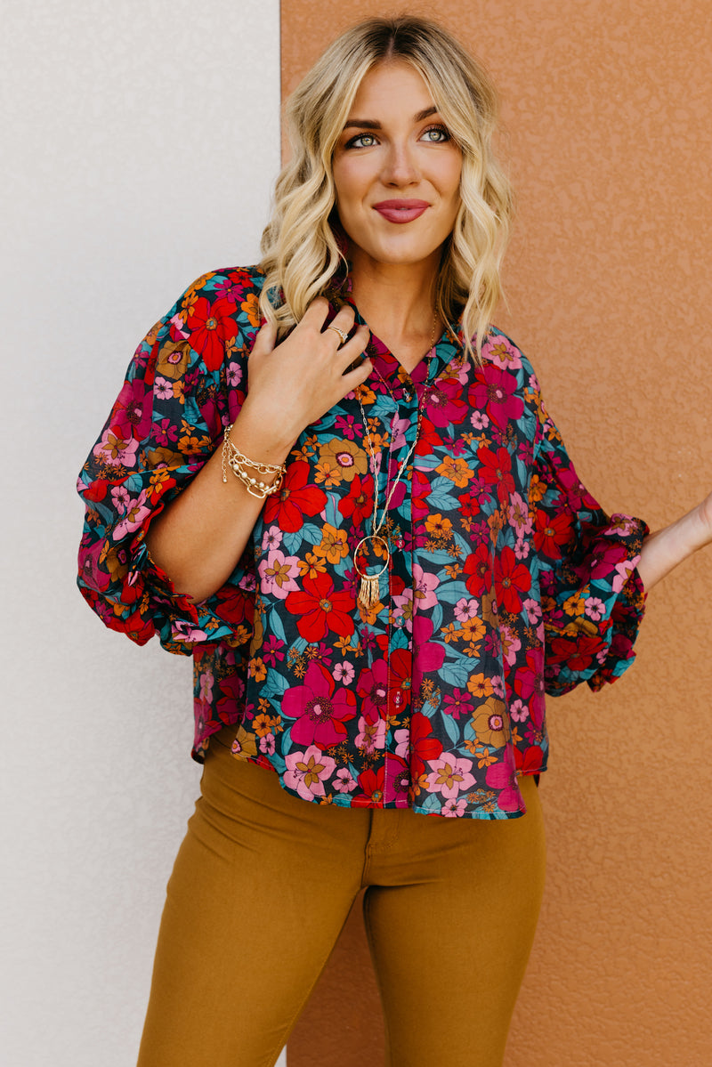 The Kaylani Floral Bubble Sleeve Blouse