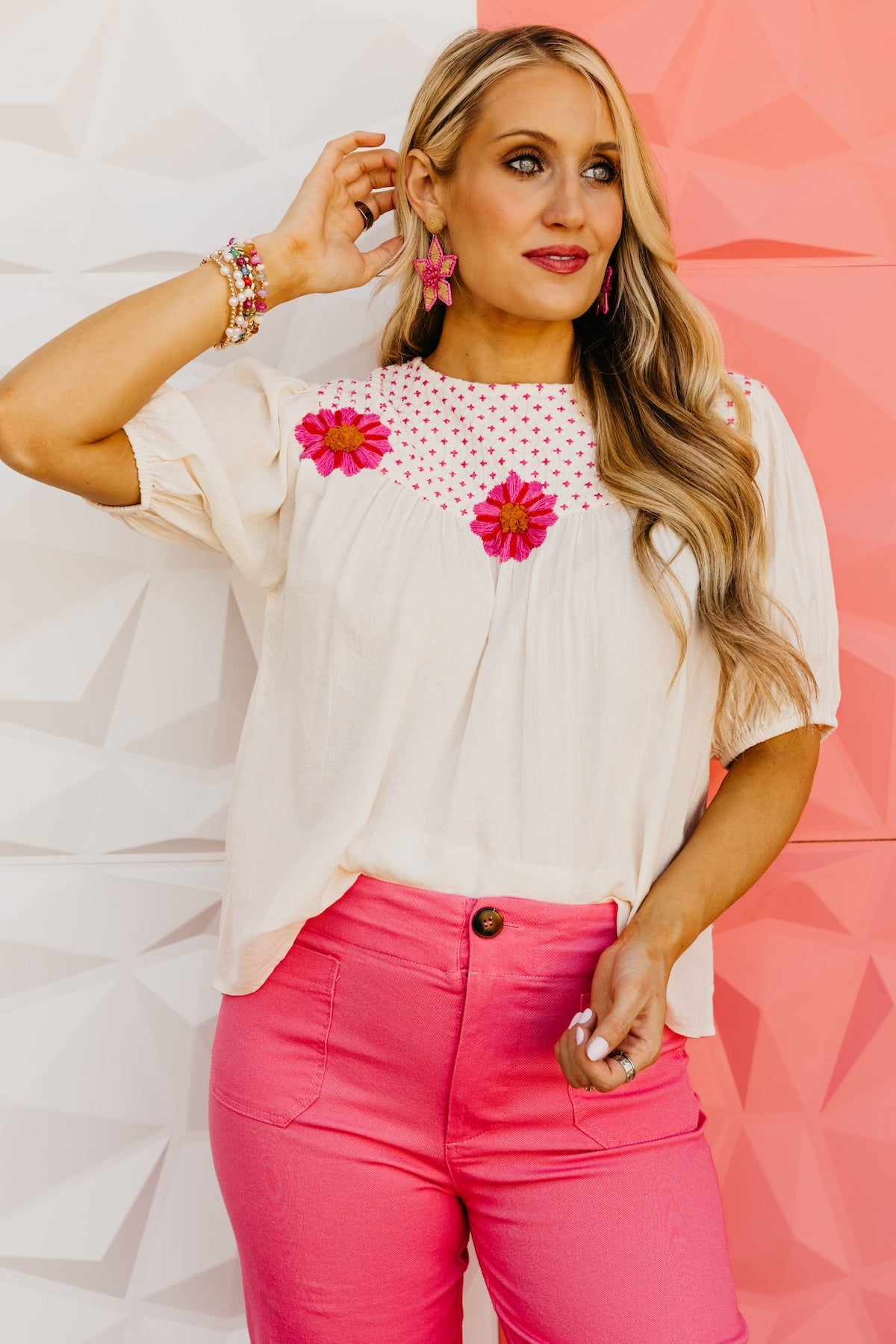 The Atticus Puff Sleeve Floral Embroidered Top