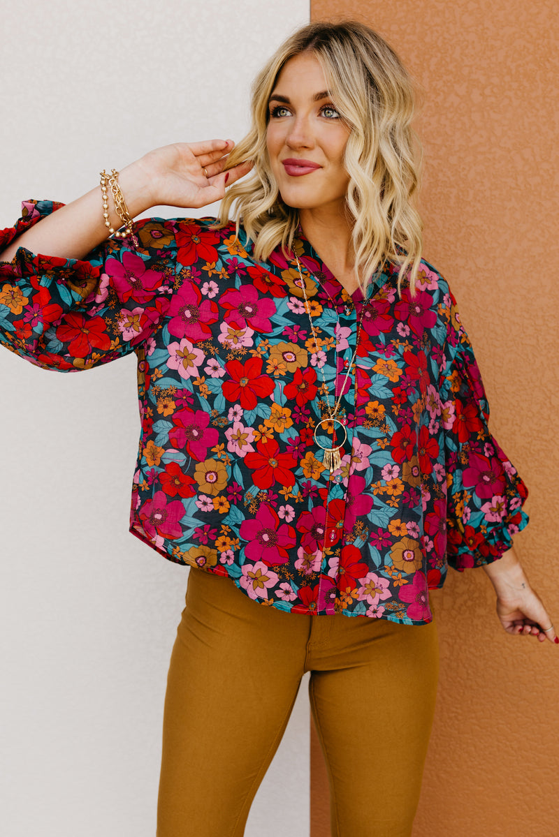 The Kaylani Floral Bubble Sleeve Blouse