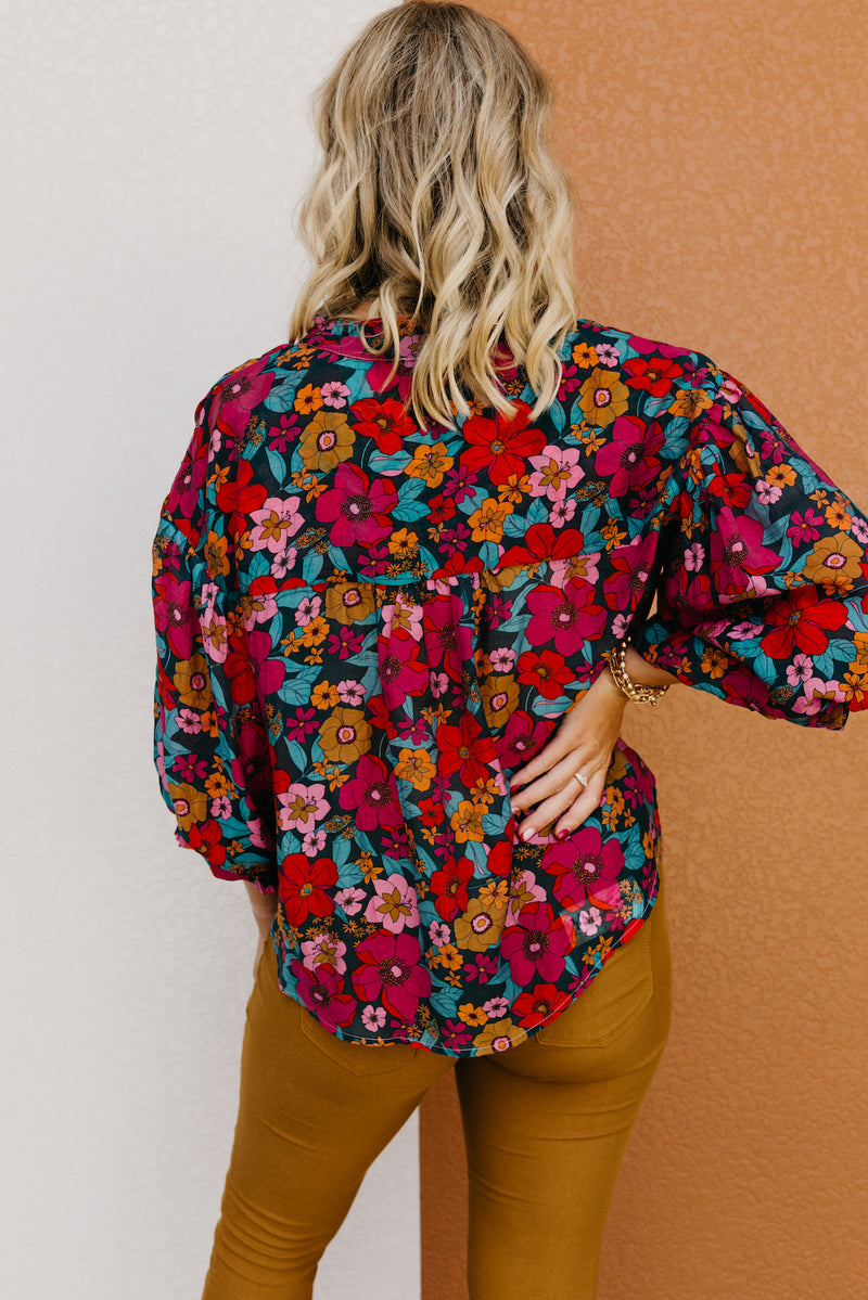 The Kaylani Floral Bubble Sleeve Blouse