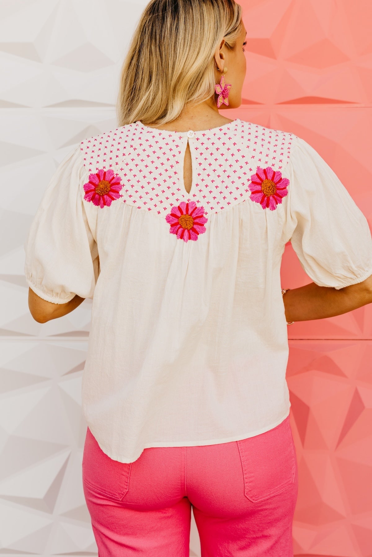 The Atticus Puff Sleeve Floral Embroidered Top