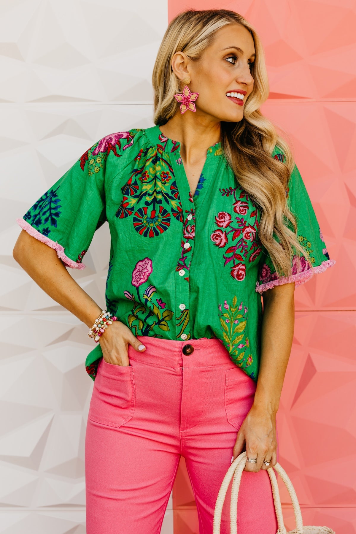 The Mollie Floral Fringe Sleeve Top