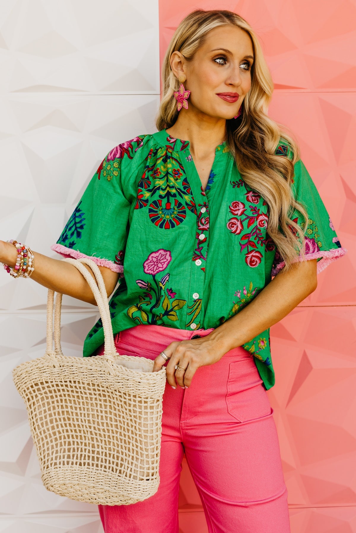 The Mollie Floral Fringe Sleeve Top
