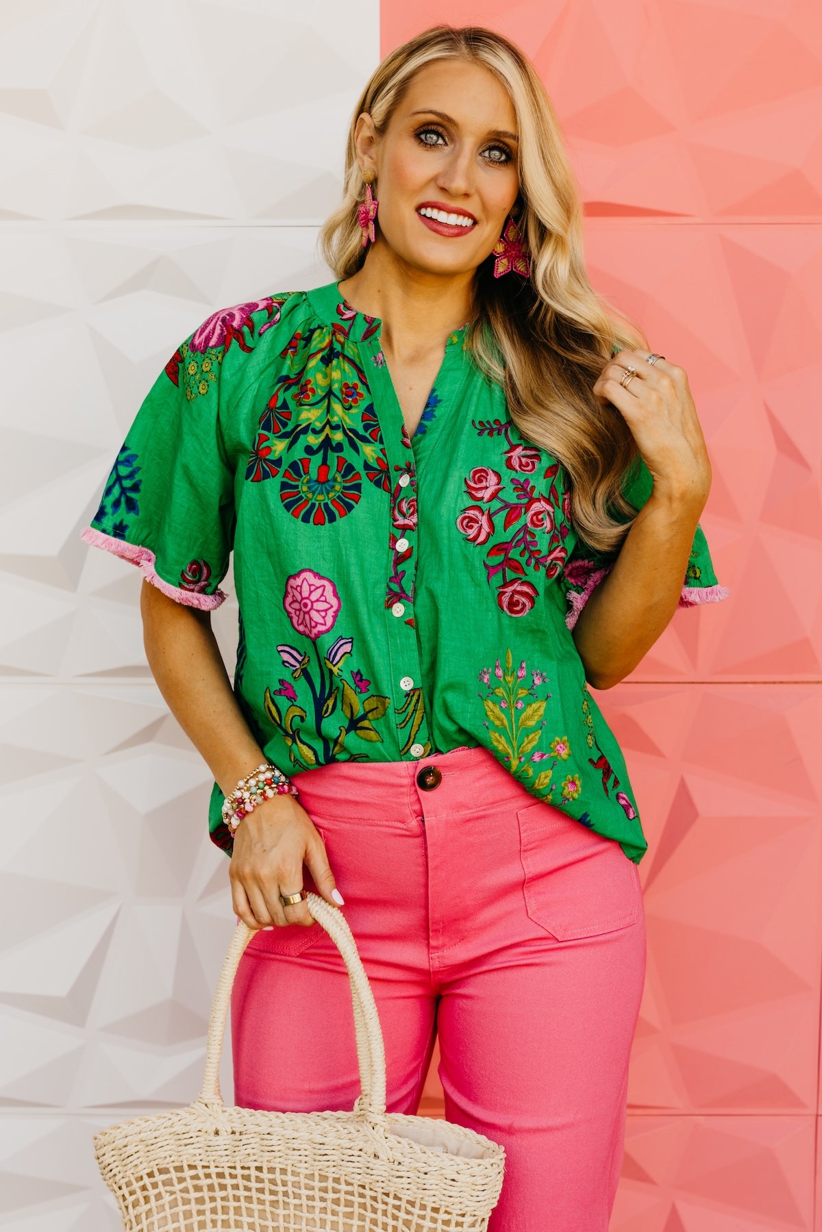 The Mollie Floral Fringe Sleeve Top