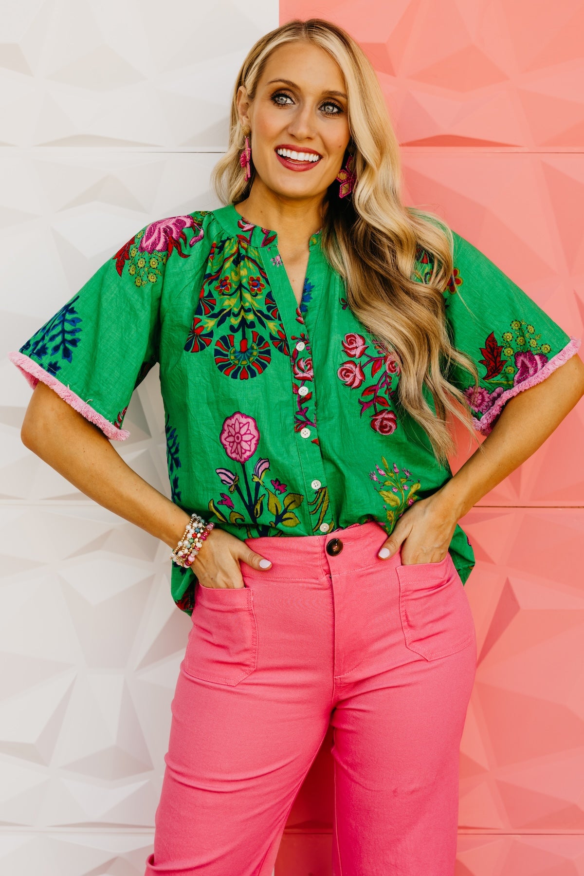 The Mollie Floral Fringe Sleeve Top