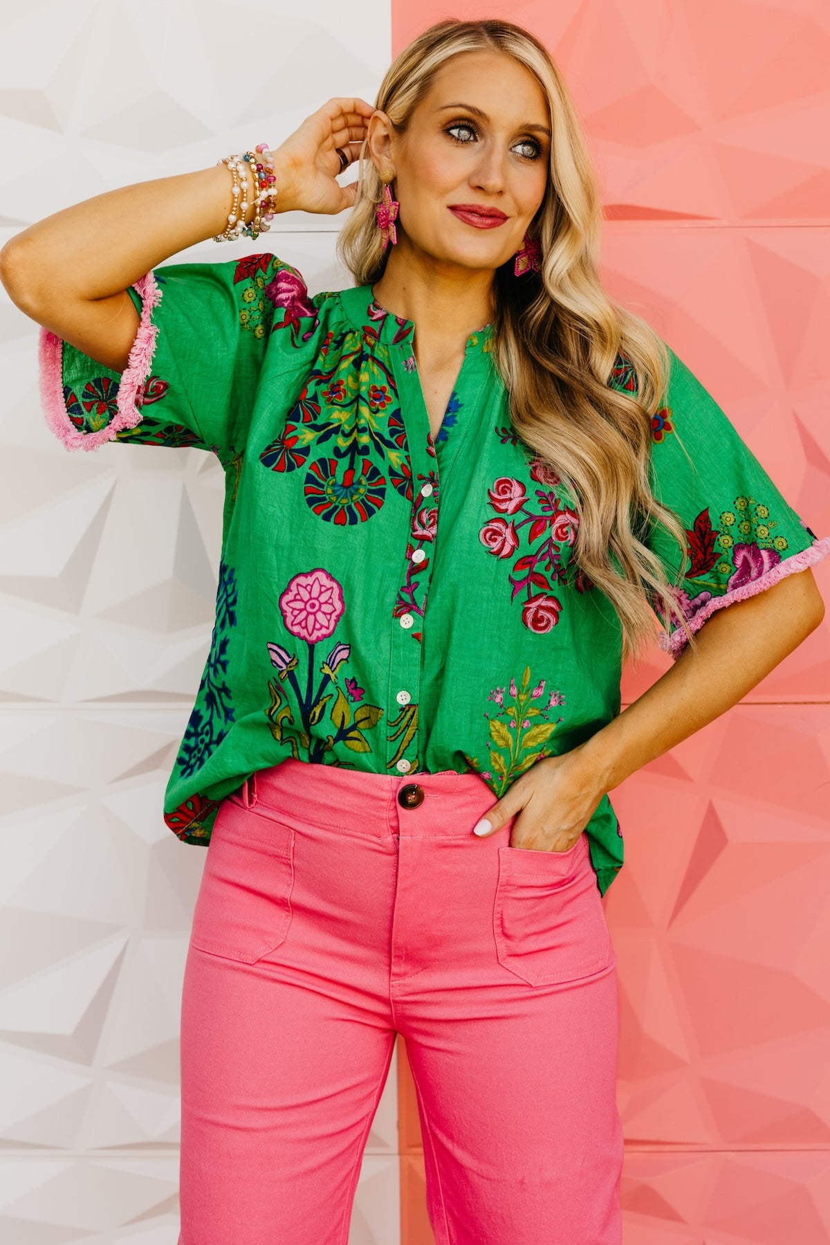 The Mollie Floral Fringe Sleeve Top