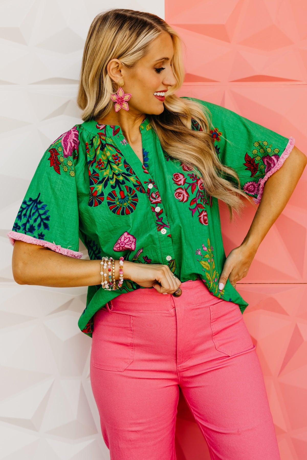 The Mollie Floral Fringe Sleeve Top