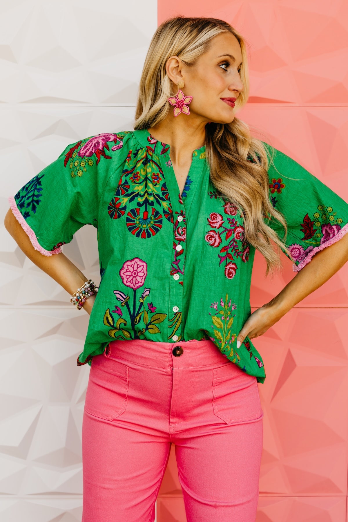 The Mollie Floral Fringe Sleeve Top