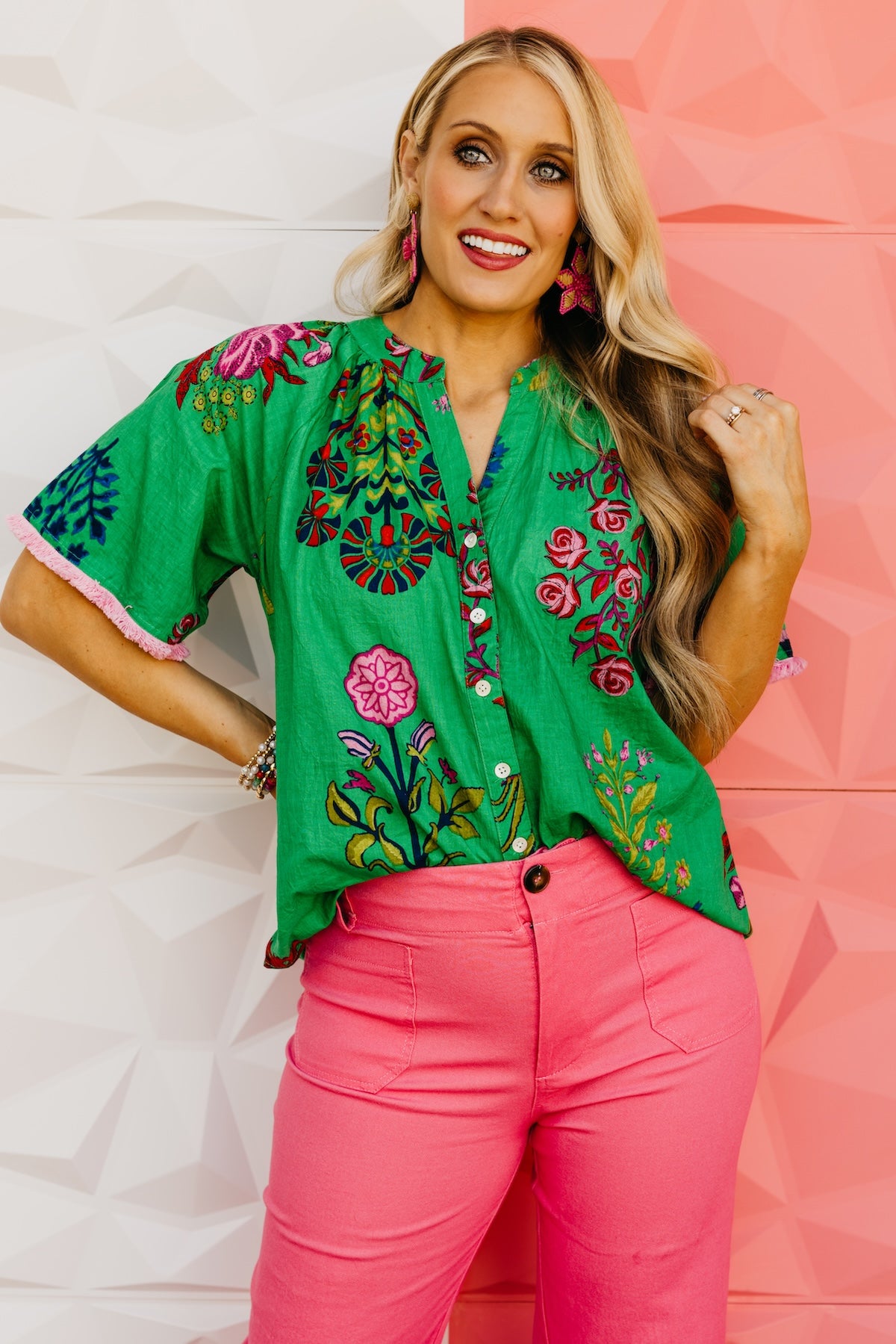 The Mollie Floral Fringe Sleeve Top