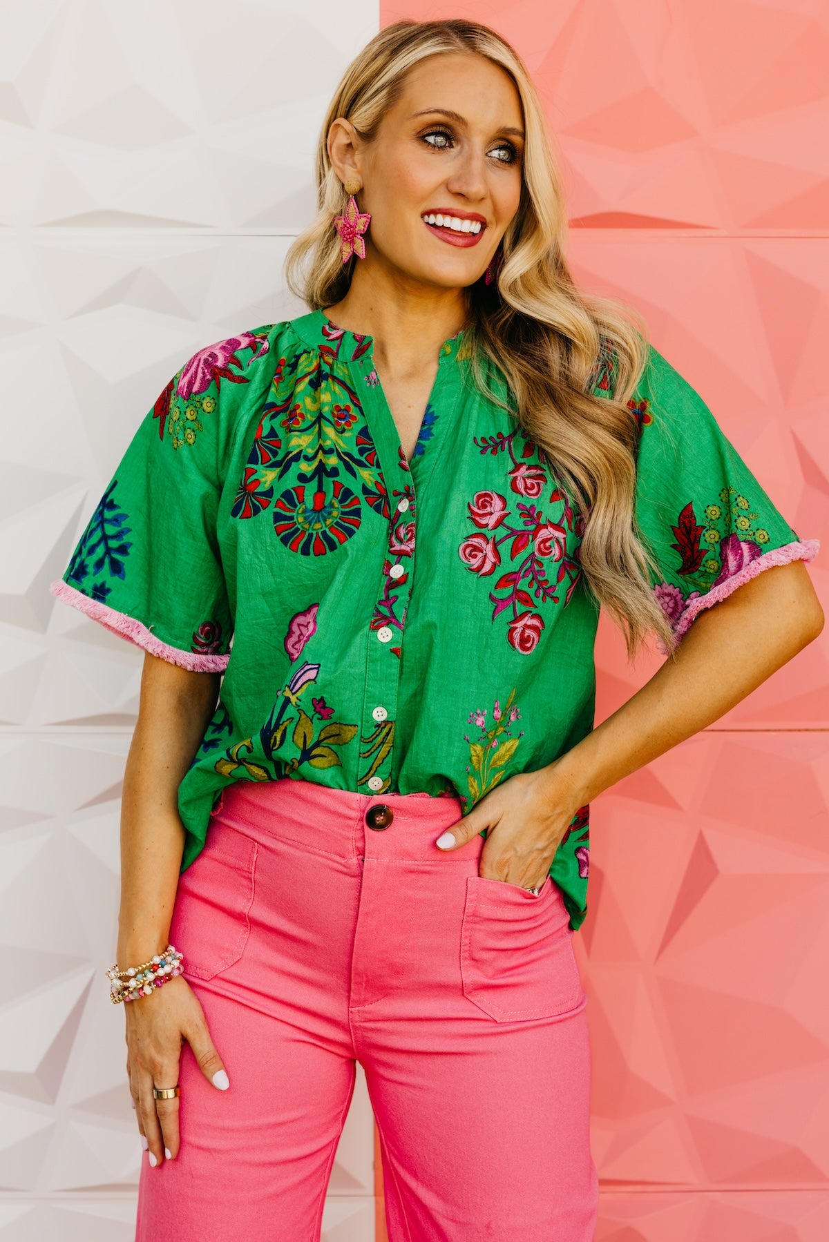 The Mollie Floral Fringe Sleeve Top