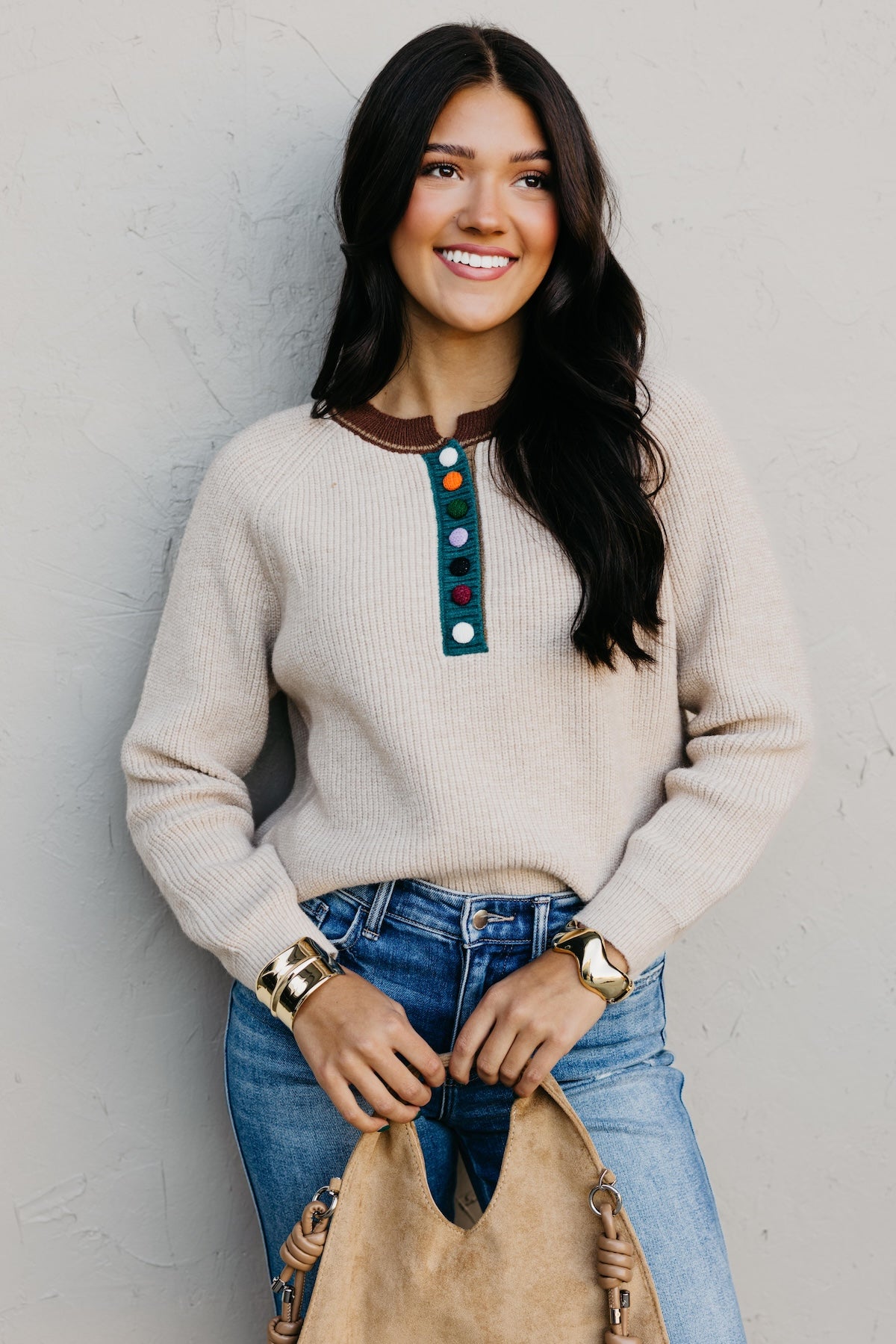 The Irene Contrast Button Sweater