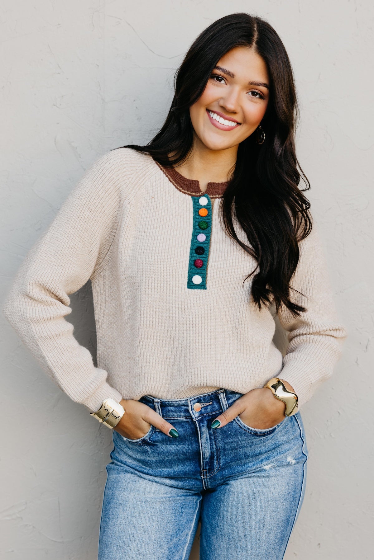 The Irene Contrast Button Sweater