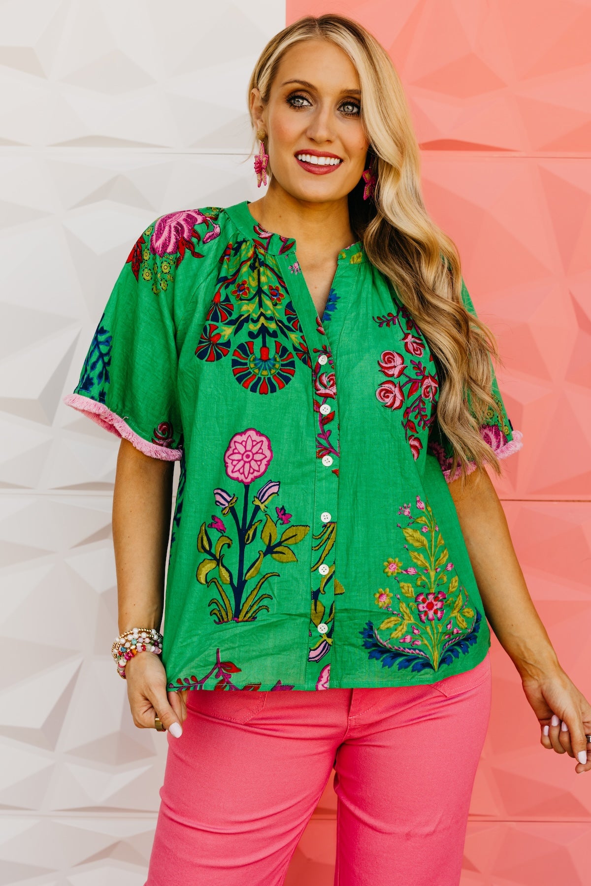 The Mollie Floral Fringe Sleeve Top
