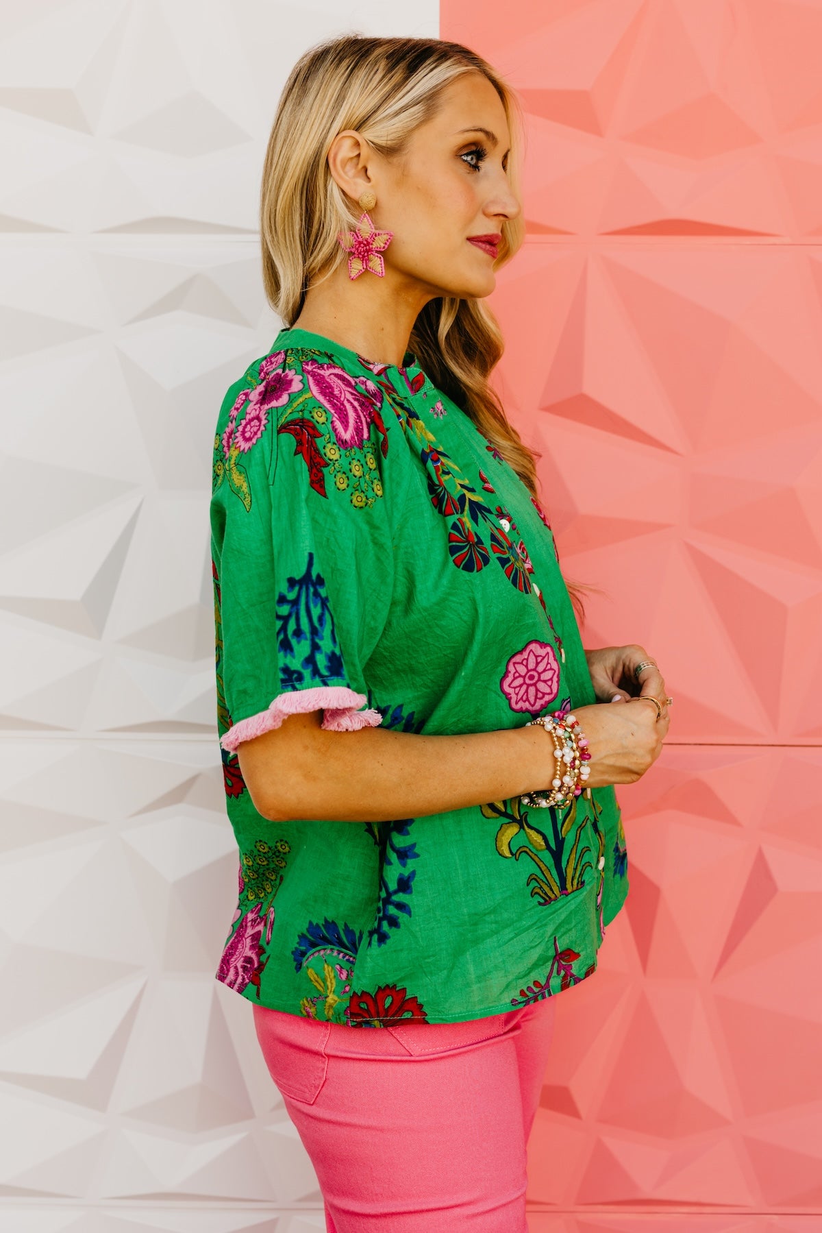 The Mollie Floral Fringe Sleeve Top