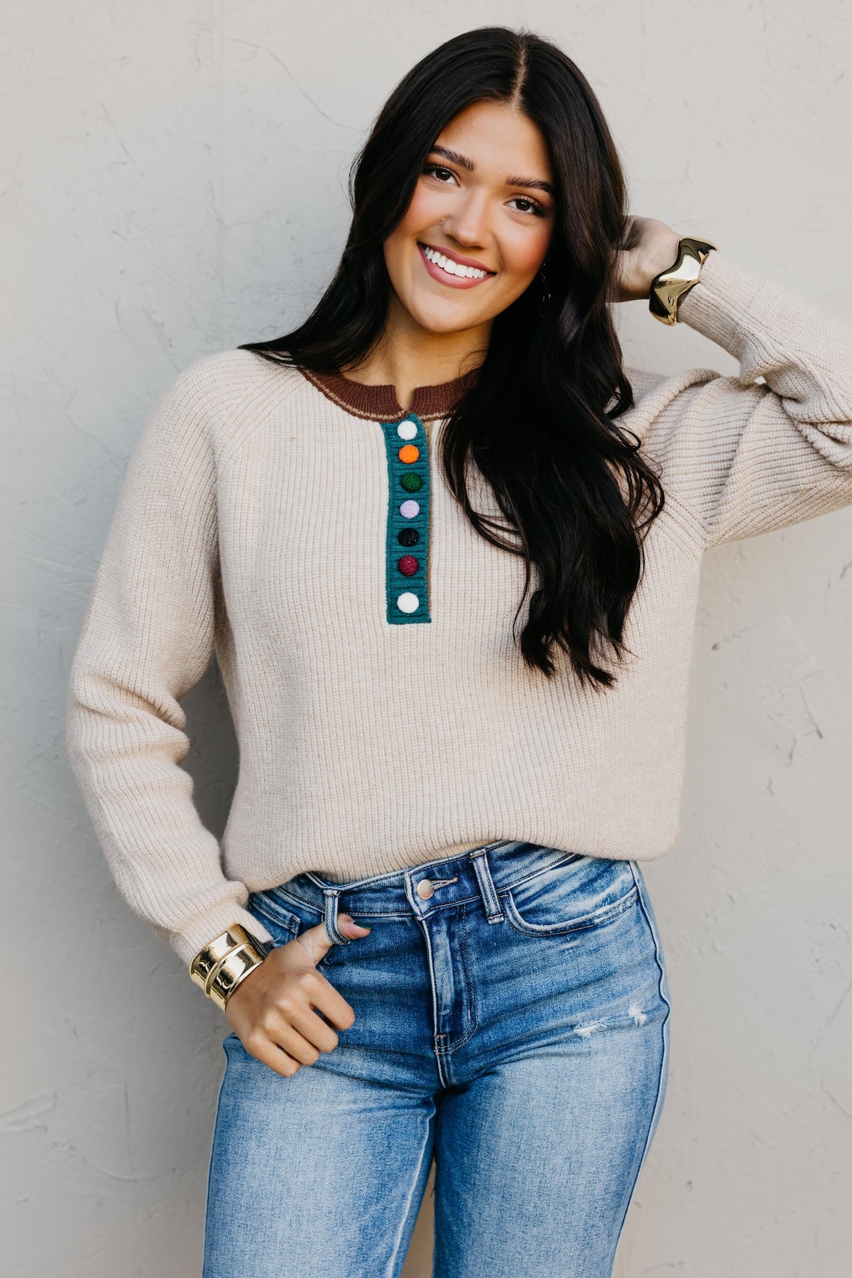 The Irene Contrast Button Sweater