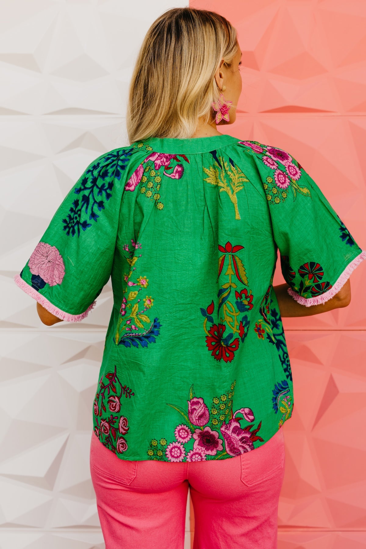 The Mollie Floral Fringe Sleeve Top