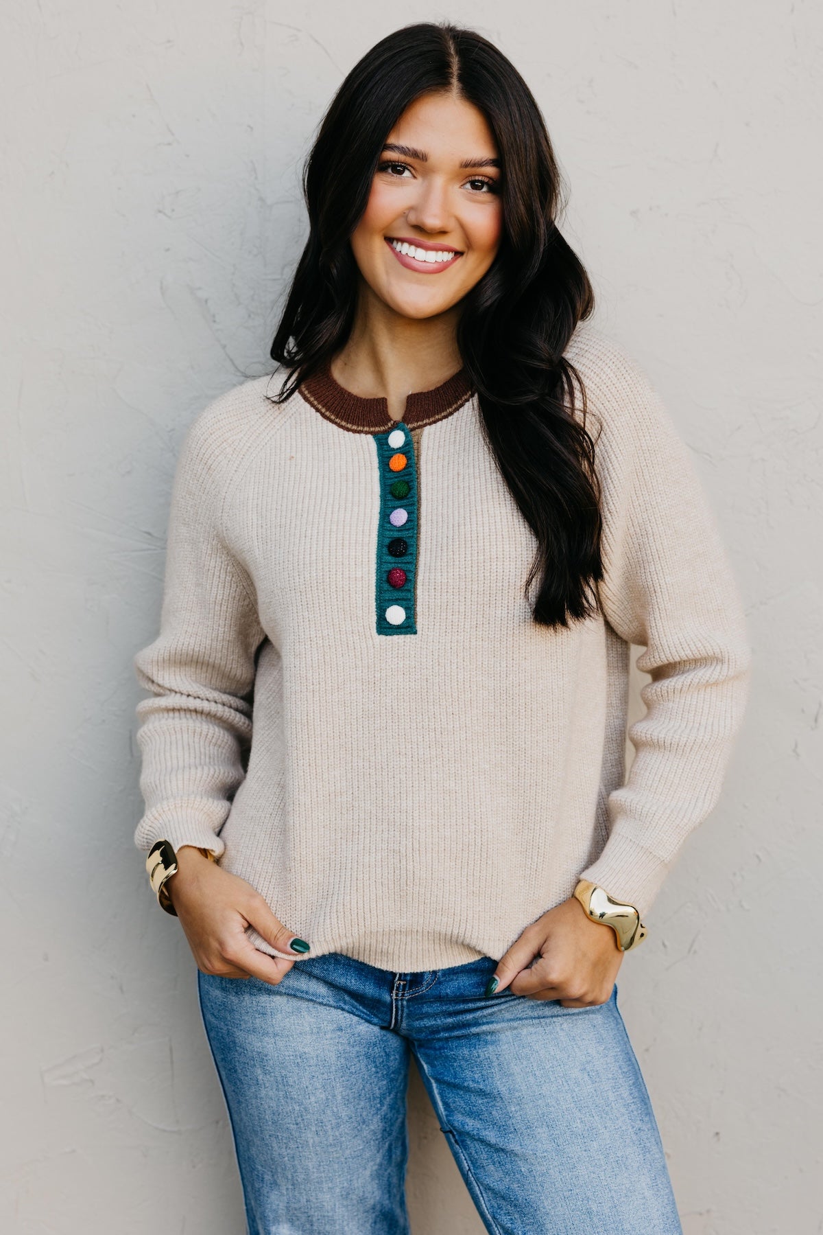 The Irene Contrast Button Sweater