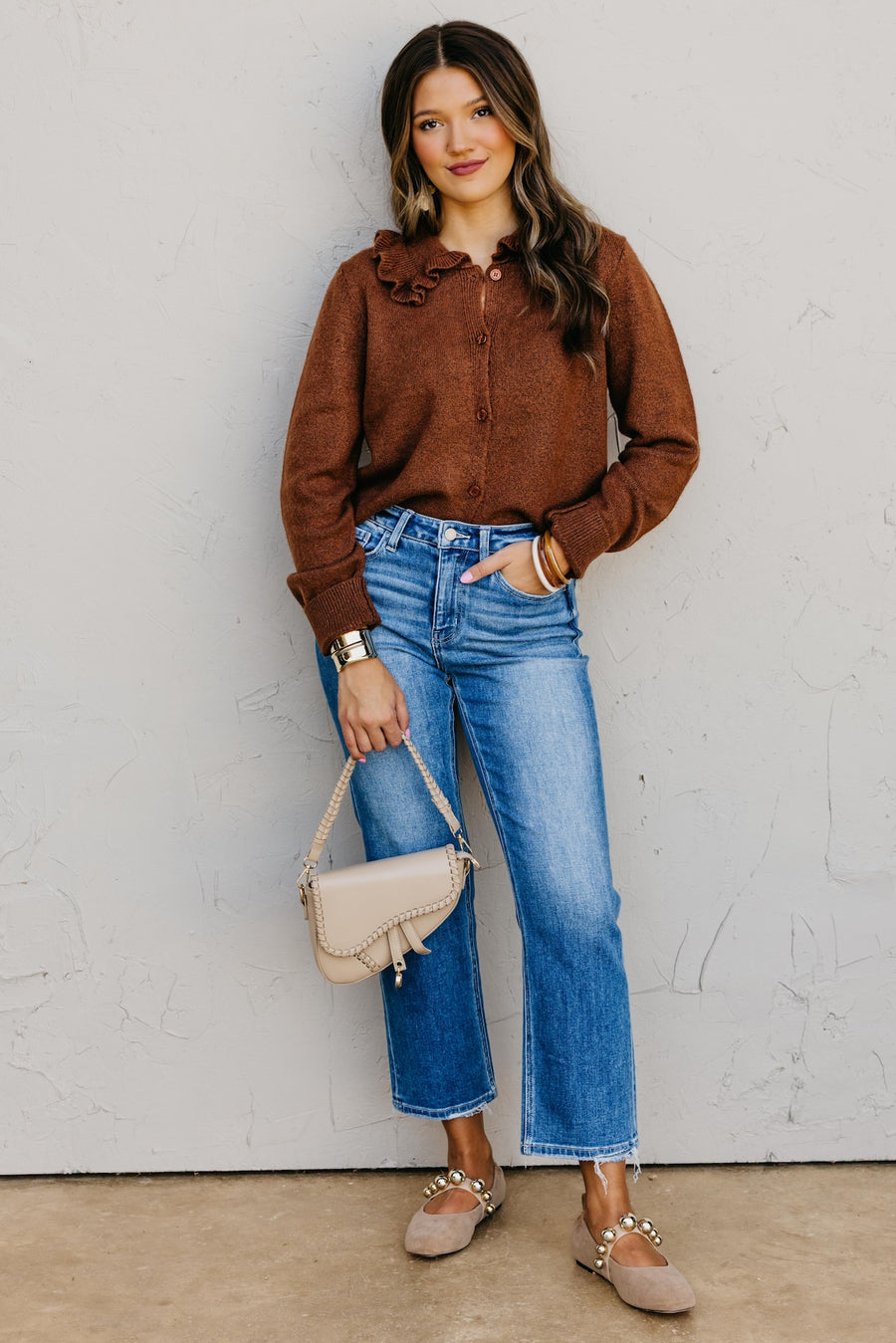 The Darla Ruffle Collar Sweater Cardigan