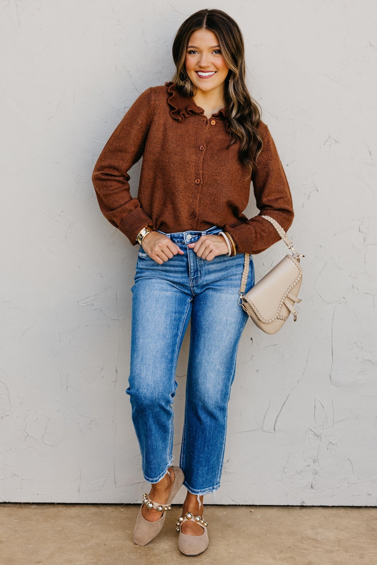 The Darla Ruffle Collar Sweater Cardigan