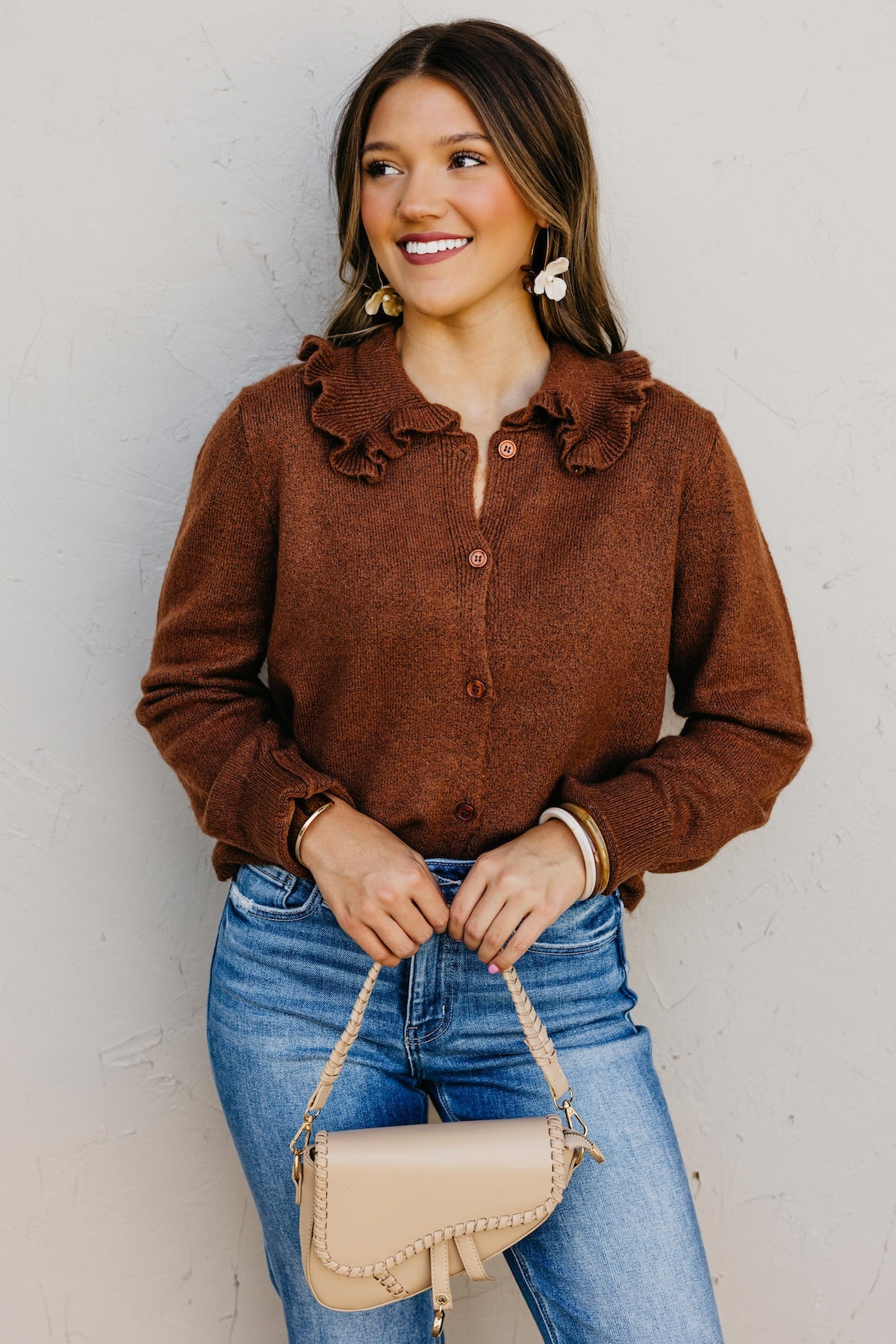 The Darla Ruffle Collar Sweater Cardigan