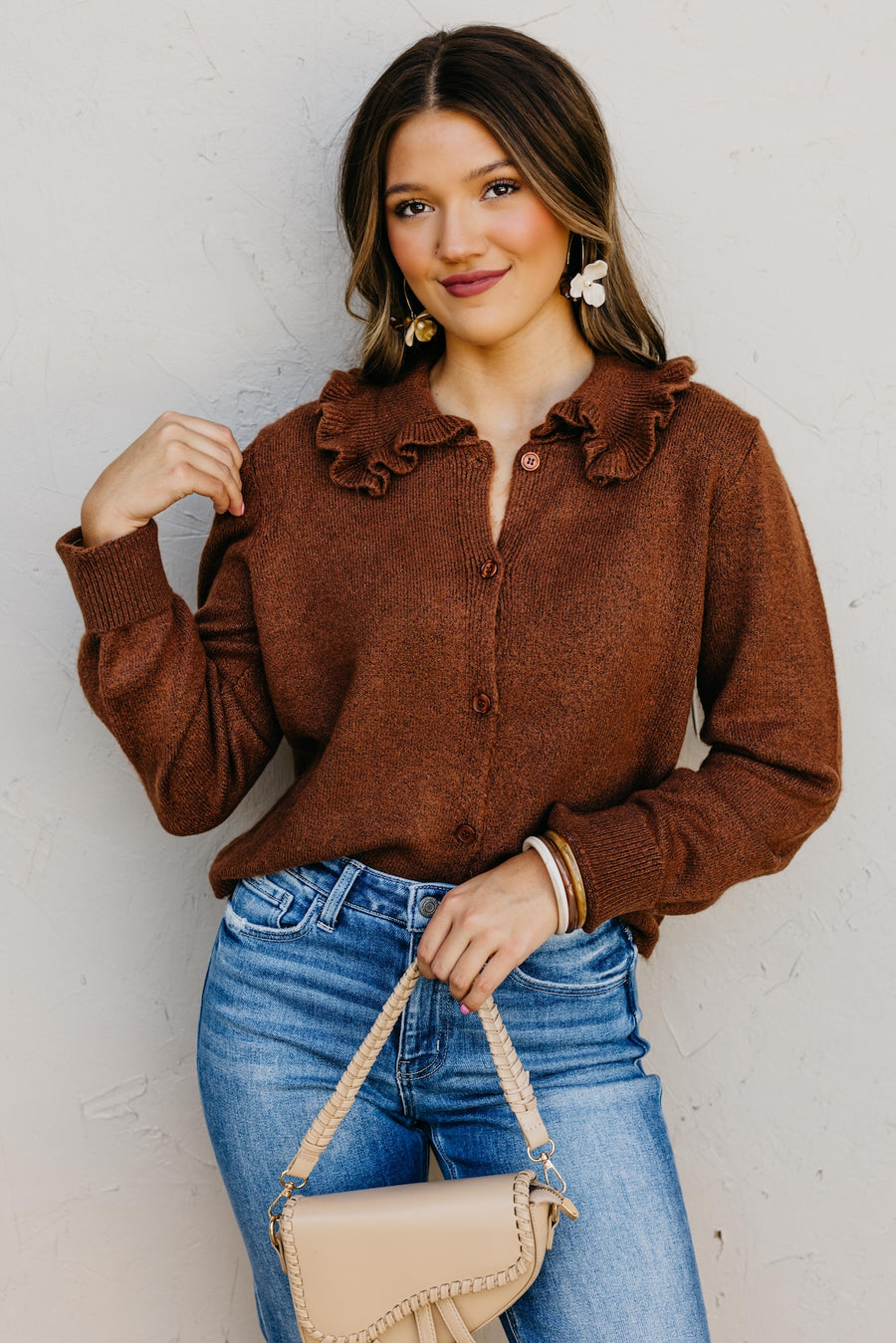 The Darla Ruffle Collar Sweater Cardigan