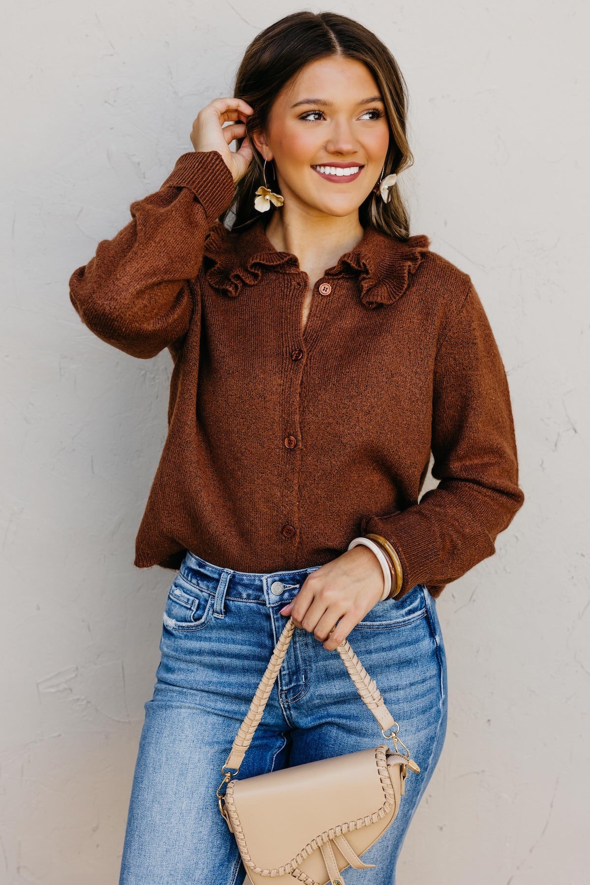 The Darla Ruffle Collar Sweater Cardigan